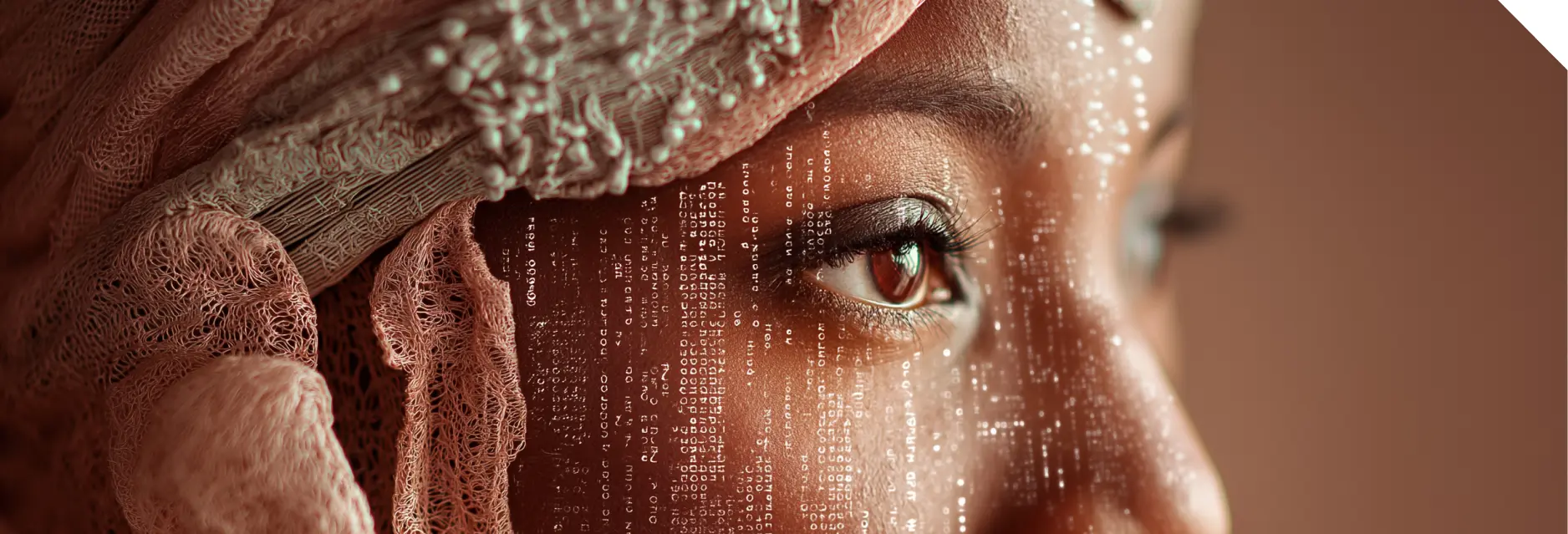 Close-up portrait with genomic data overlay